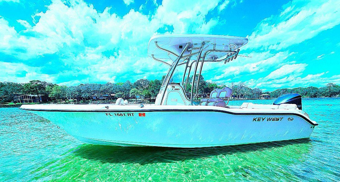 24ft key west center console anchored off the coast of fort walton beach florida