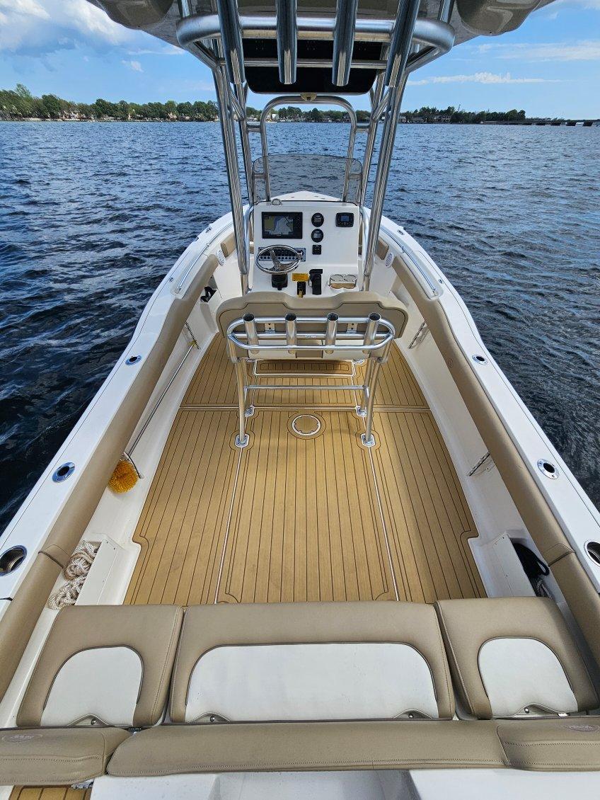 deck and rear seating area on a 24ft key west center console fishing boat