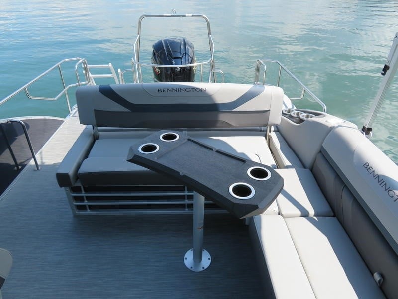 seating area on a luxury pontoon boat