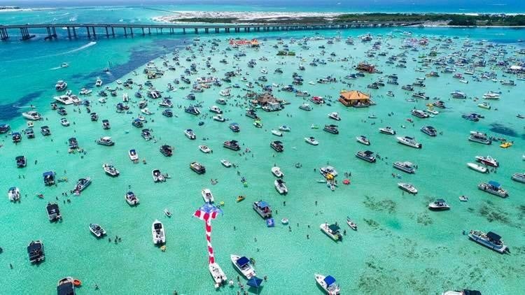 hundreds of boats at crab island