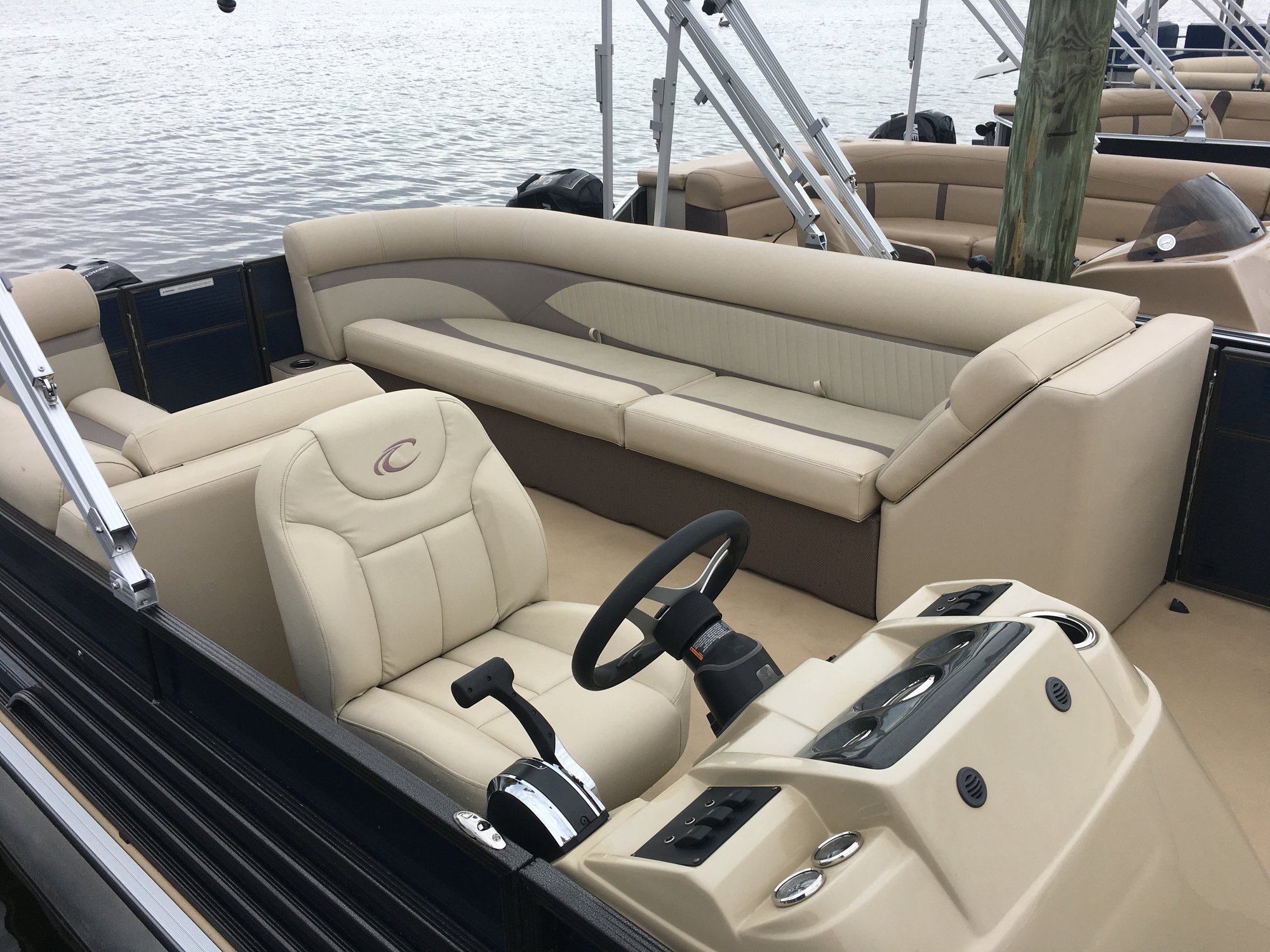 steering controls of a pontoon boat