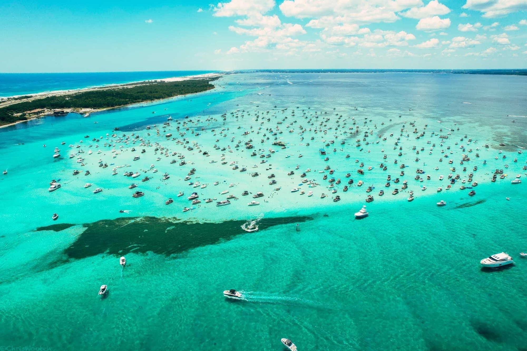 aerial view of crab island in destin florida 