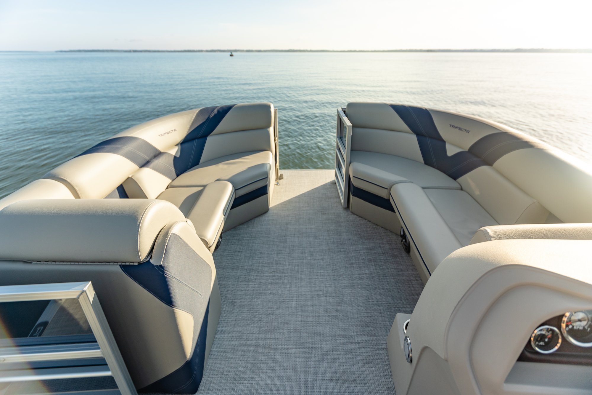 ample seating on a pontoon boat in the water in destin, florida