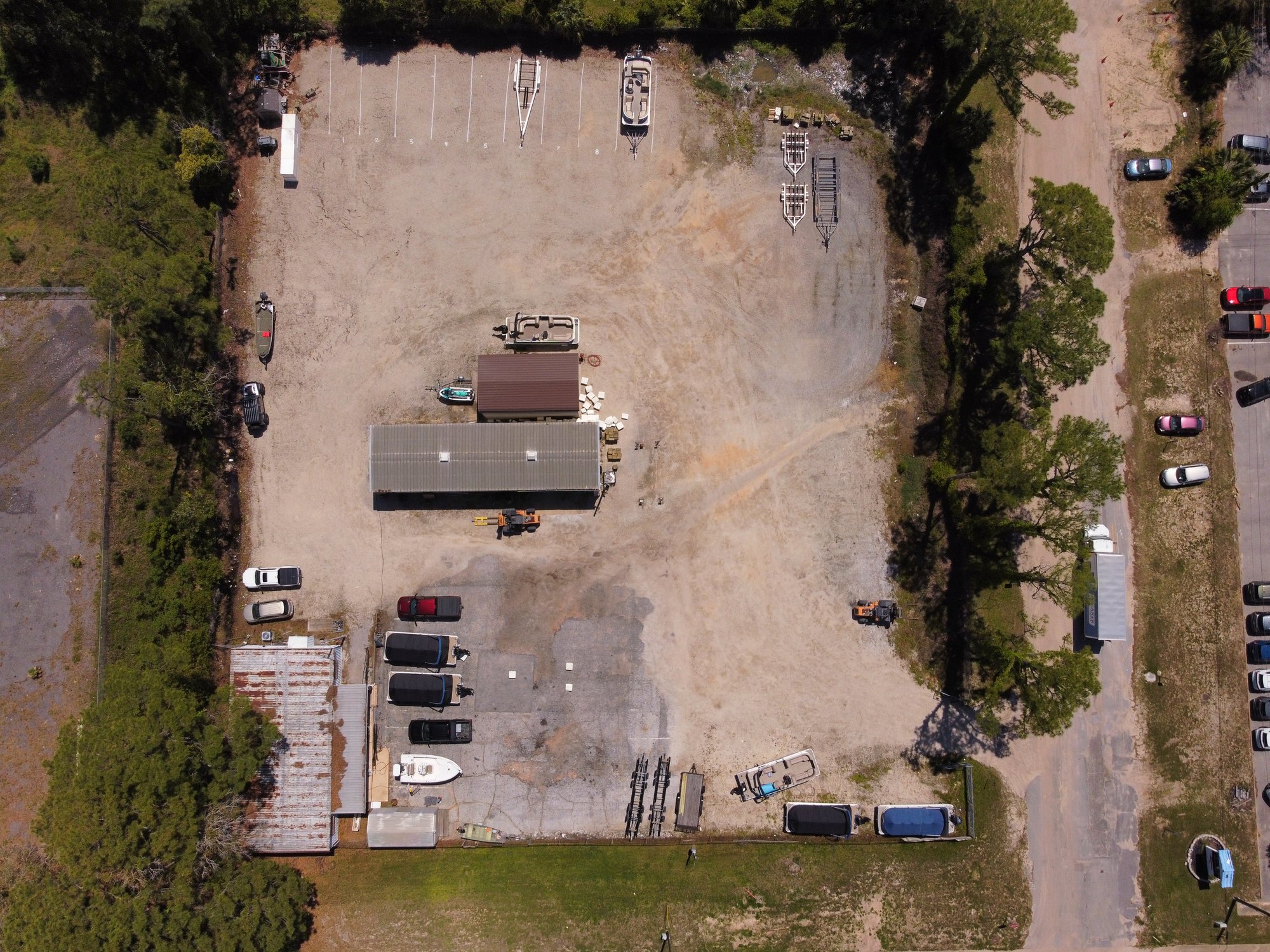 arial view of parking lot of a storage and maintenance facility
