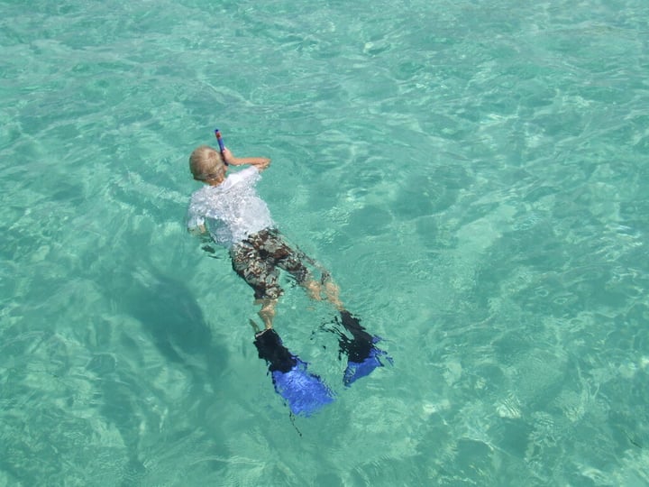 boy snorkeling at crab island
