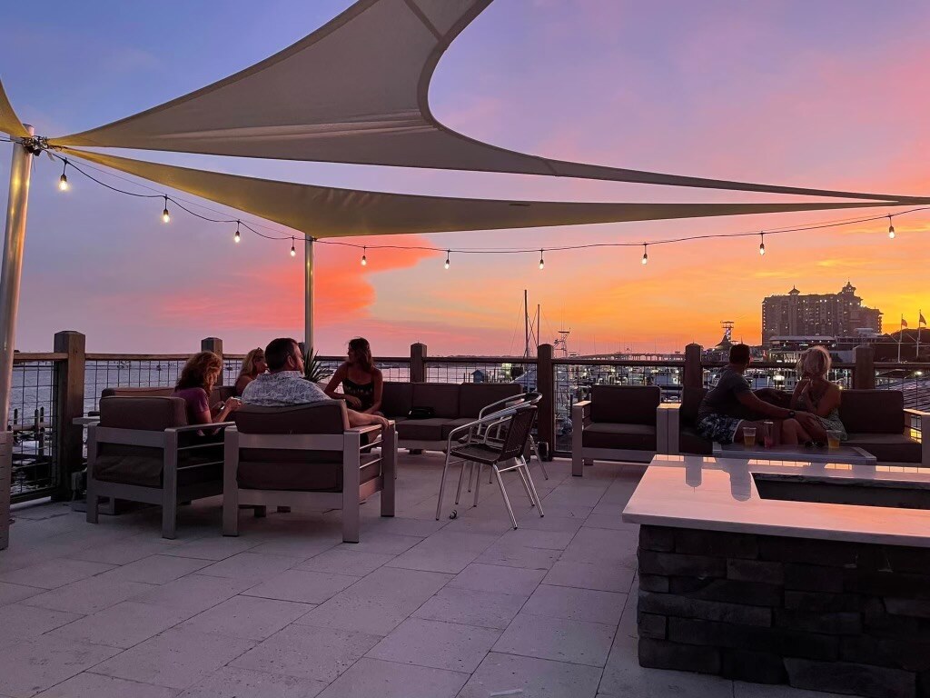 view of the sunset from the edge restaurant skybar in destin florida