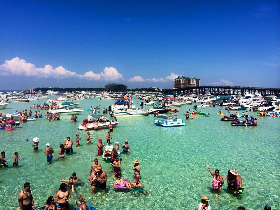 people relaxing and partying at Crab Island in Destin, FL 